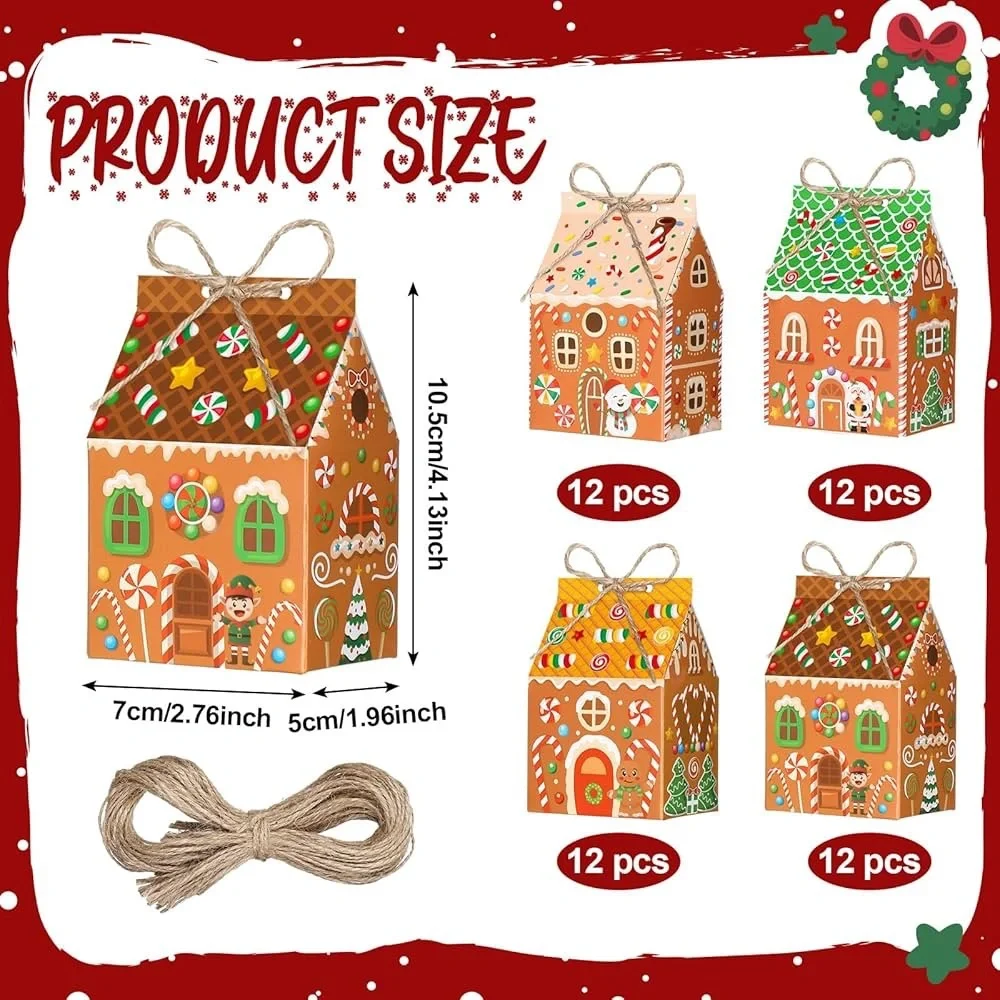 48 Pcs Christmas Treat Boxes House Mini Christmas Party Favor Box